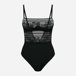 New! Victoria’s Secret Black Floral Lace One Piece Swimsuit Size XS 41829